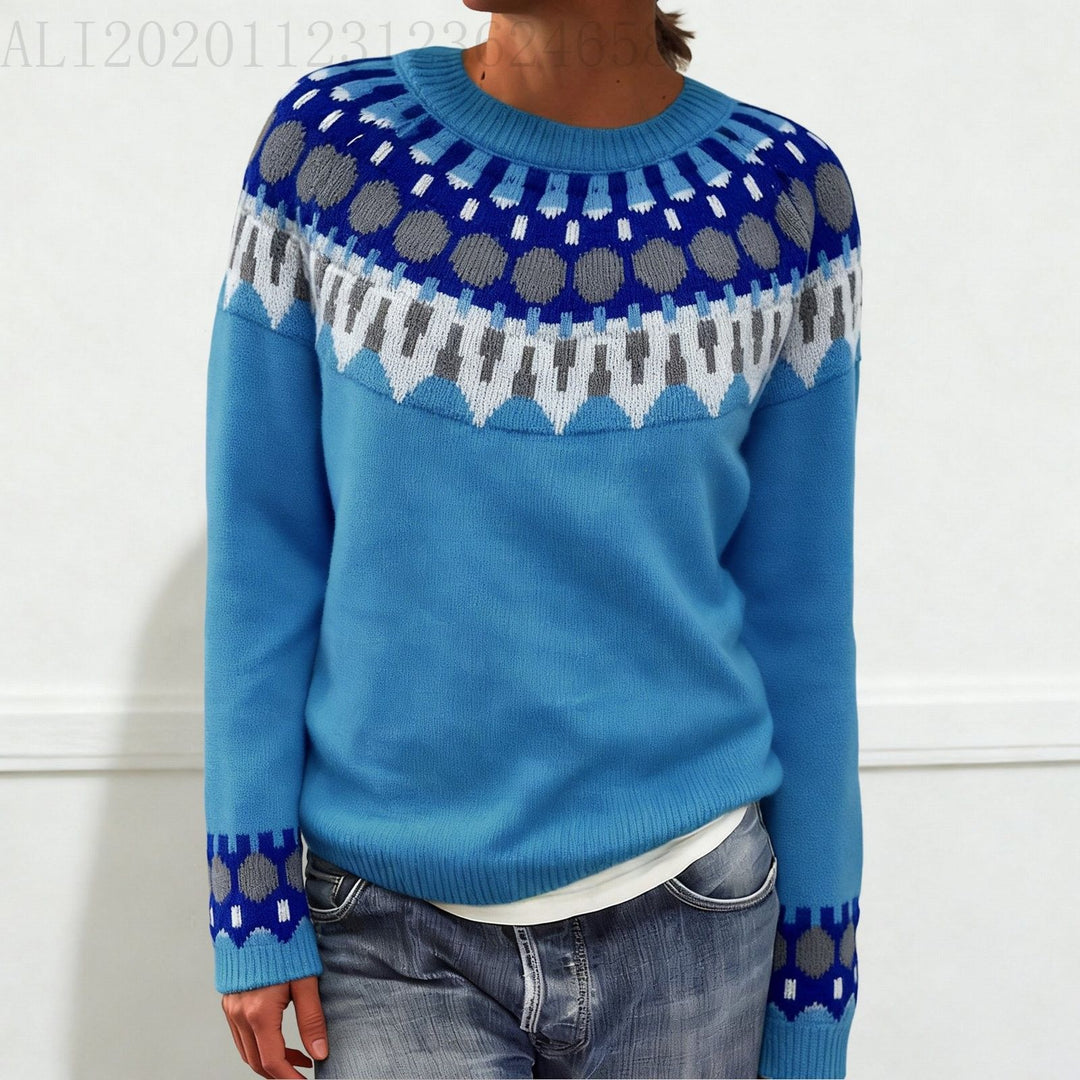 Women's Norwegian sweater made of wool blend with round neck and traditional Fair Isle yoke Mune Fashion