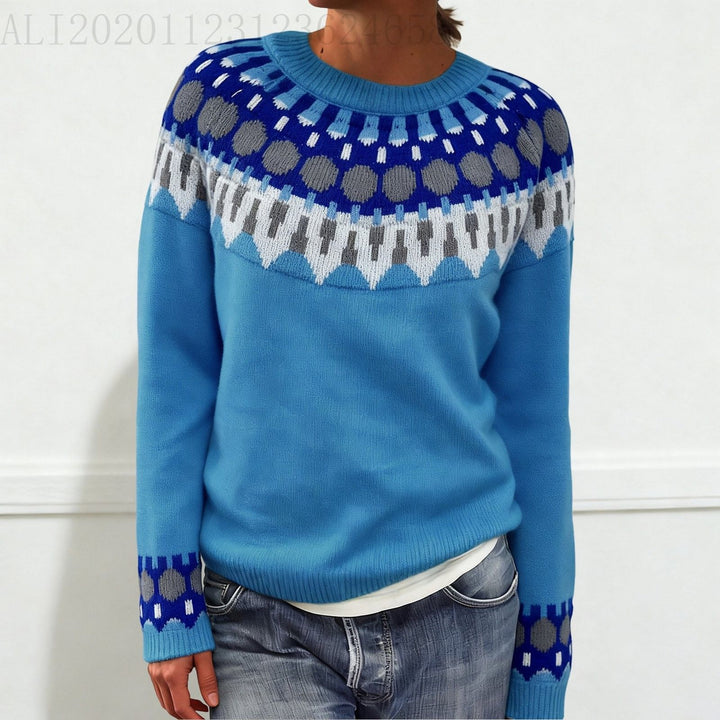 Women's Norwegian sweater made of wool blend with round neck and traditional Fair Isle yoke Mune Fashion