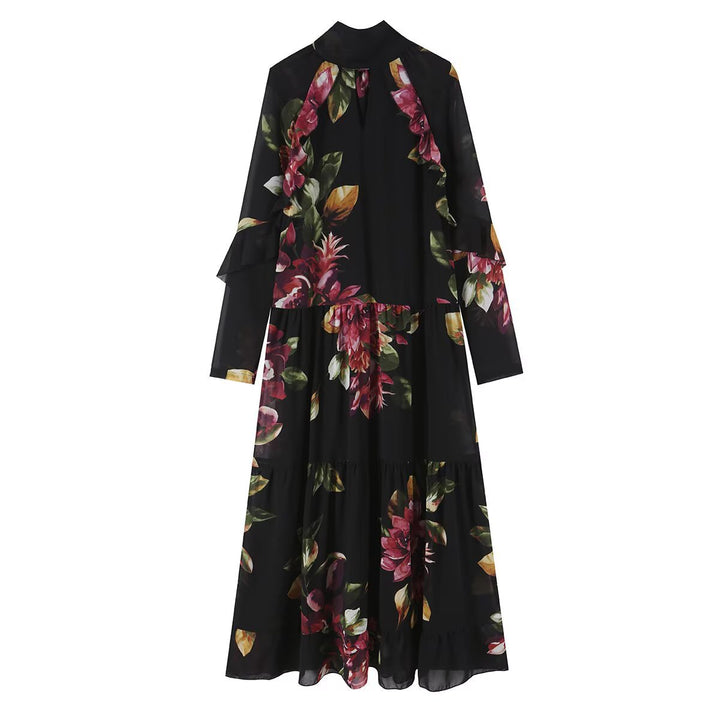 Women’s maxi dress with floral print, tiered skirt and ruffled sleeves Mune Fashion