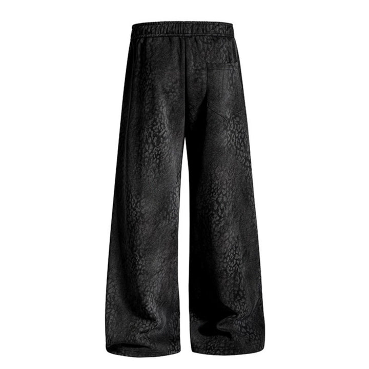 Women's Wide Palazzo Jogging Pants with Drawstring Waist, Statement Print and Vintage Wash Mune Fashion