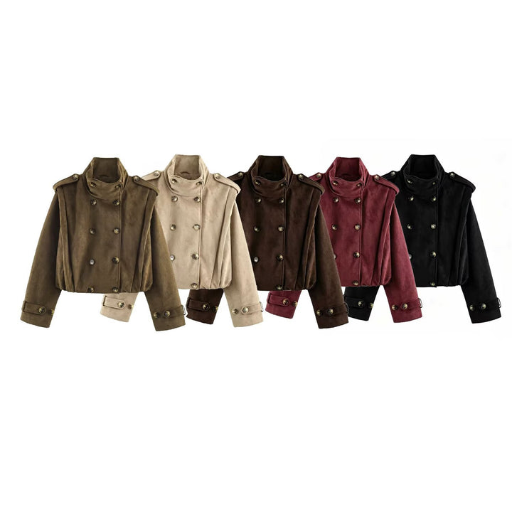 Women’s short jacket in sailor and military mix with high stand-up collar, epaulettes and fitted drawstring Mune Fashion