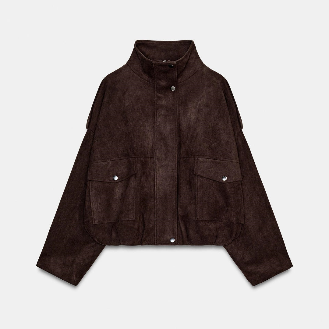Women's Stylish Suede Jacket with Big Pockets