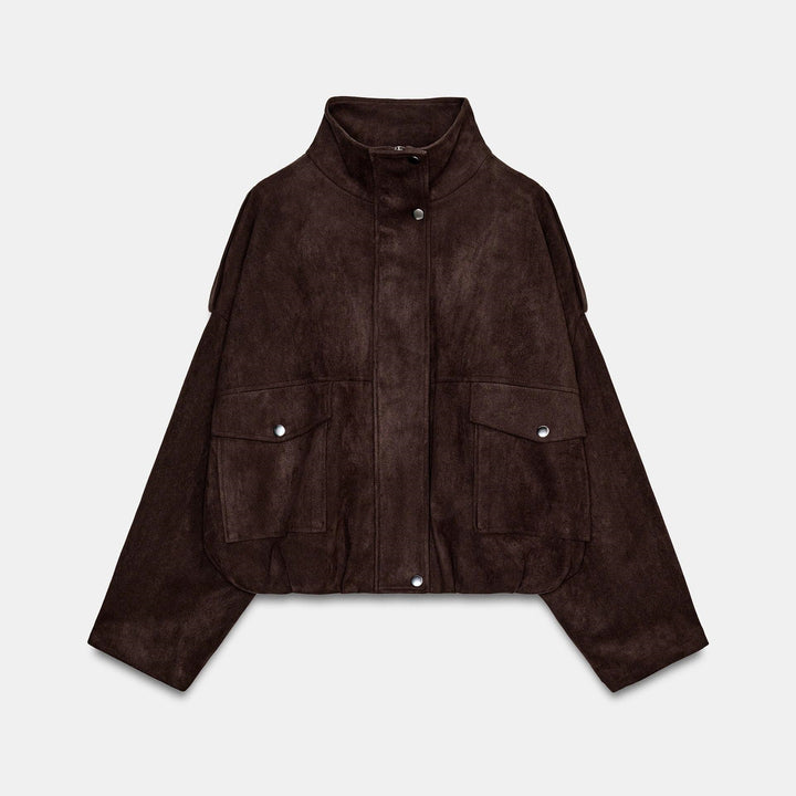 Women's Stylish Suede Jacket with Big Pockets