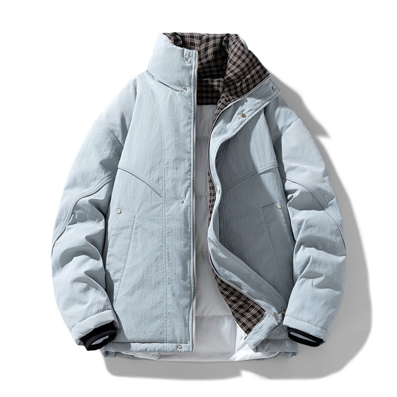 Men's windproof quilted jacket with checkered thermal lining, stand-up collar, and concealed zipper Mune Fashion