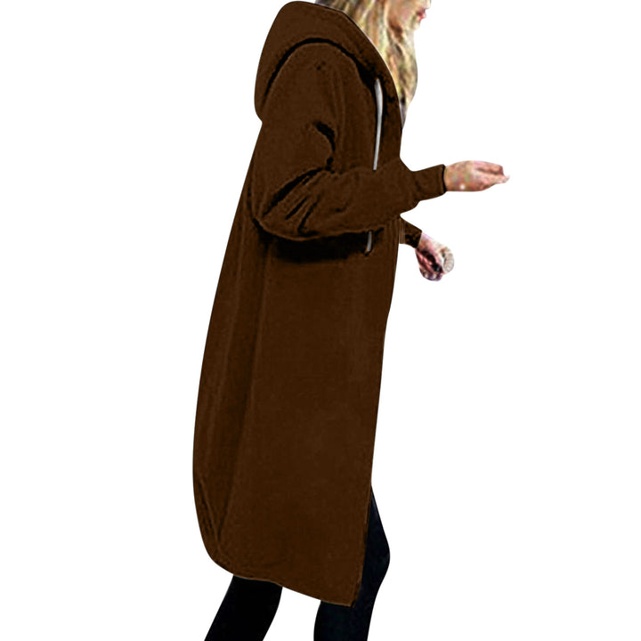 Women's longer oversized hoodie coat with rounded hem and zip pockets Mune Fashion