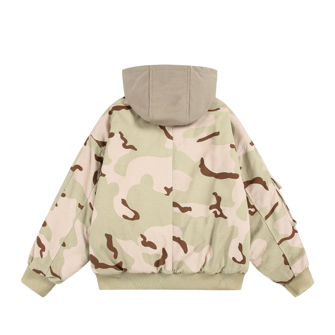 Unisex Oversize Cargo Bomber Jacket with Hood and Patches Utility Pockets Mune Fashion