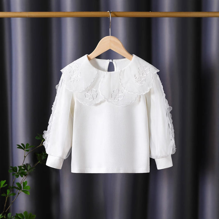 Girl elegant blouse with floral lace appliqués Mune Fashion
