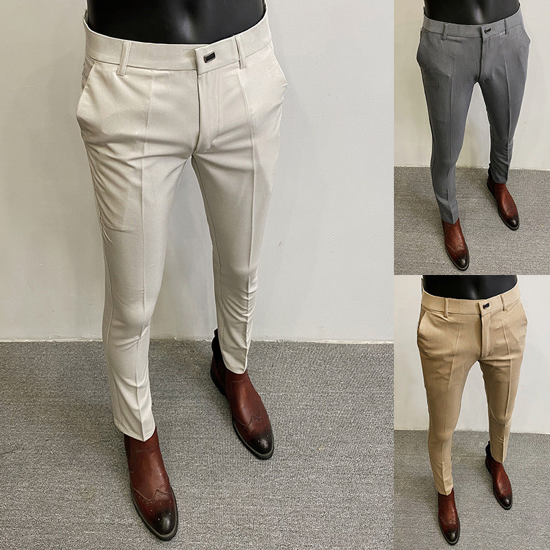 Men's tailored chino suit trousers with crease, stretch comfort and concealed hook closure Mune Fashion