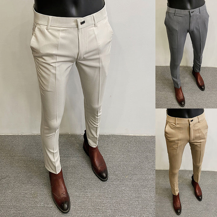 Men's tailored chino suit trousers with crease, stretch comfort and concealed hook closure Mune Fashion