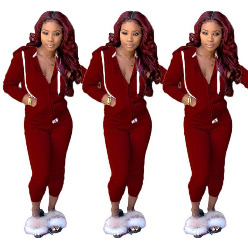 Ladies fitted hooded sweatdress set with zipper and snug jogging pants Mune Fashion