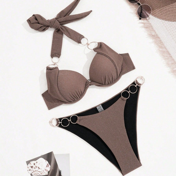 Women's Triangle Bikini with Golden Ring Accents Mune Fashion