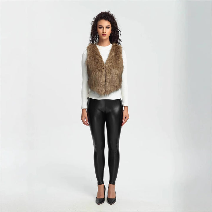 Women's Cropped Faux Fur Vest with Natural Shaggy Texture and V-Neck Mune Fashion