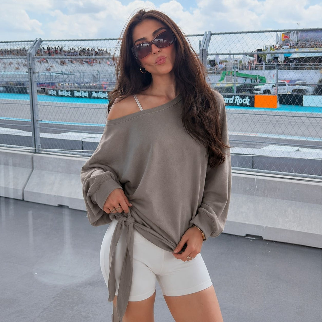 Women's off-shoulder sweatshirt with knot belt and oversized fit Mune Fashion