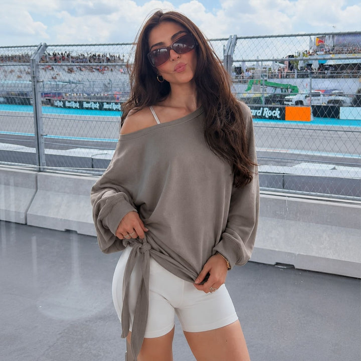 Women's off-shoulder sweatshirt with knot belt and oversized fit Mune Fashion
