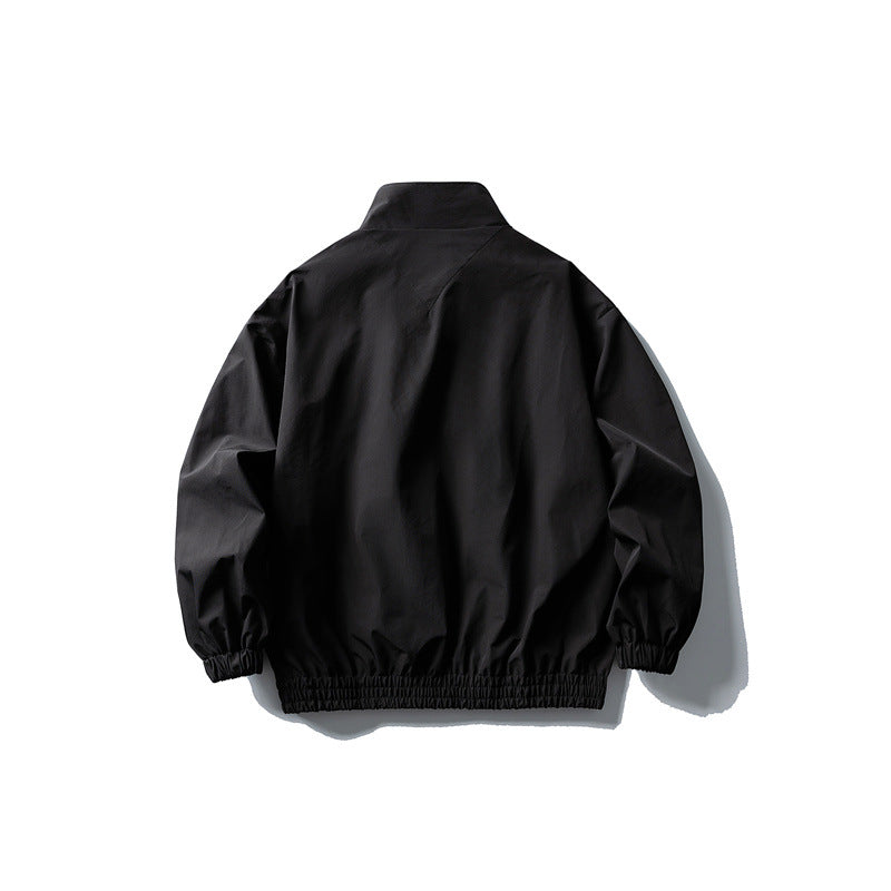 Men's Windbreaker Jacket in Boxy Cut with Stand-up Collar and Elastic Hem Mune Fashion