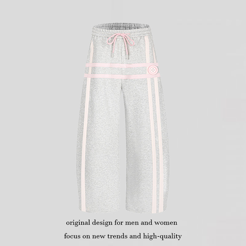 Ladies wide culotte sweatpants in palazzo style with comfort waistband, drawstring, and decorative waistband Mune Fashion