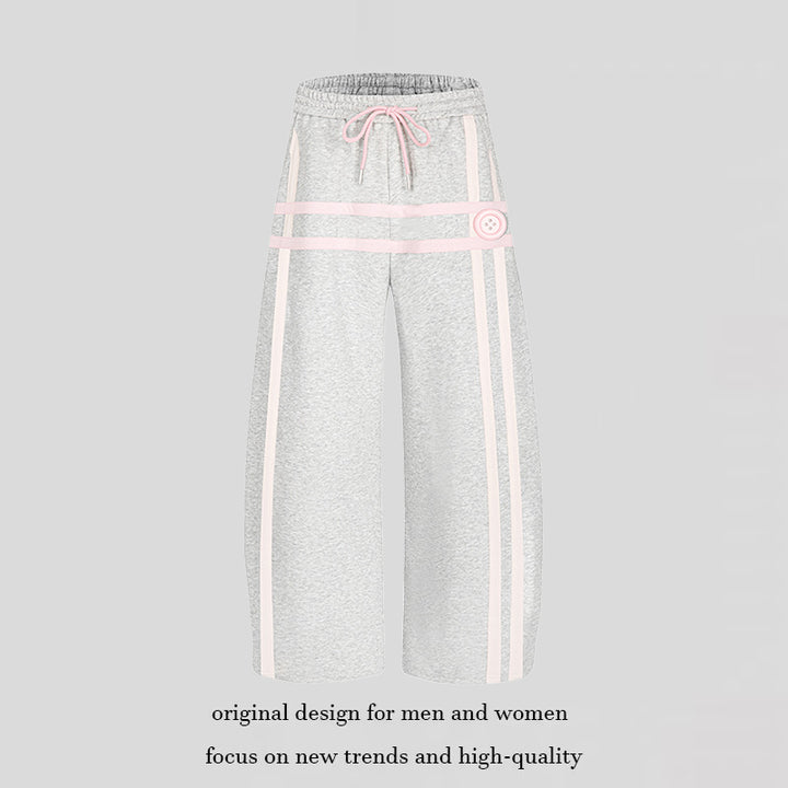 Ladies wide culotte sweatpants in palazzo style with comfort waistband, drawstring, and decorative waistband Mune Fashion