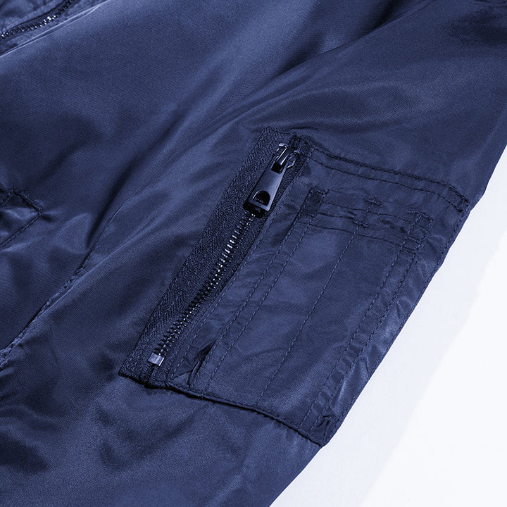 Men's Wind and Water Resistant Nylon Bomber Jacket with Ribbed Cuffs and Sleeve Pocket Mune Fashion