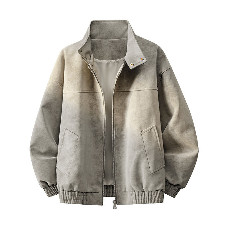 Men's Oversize Boxy Jacket in Suede Look with High Stand-Up Collar, Two-Way Zipper & Drawstring Hem Mune Fashion
