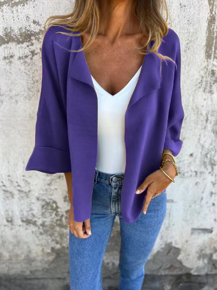 Women's light open knit cardigan with shawl collar, roll-up sleeves and boxy silhouette Mune Fashion
