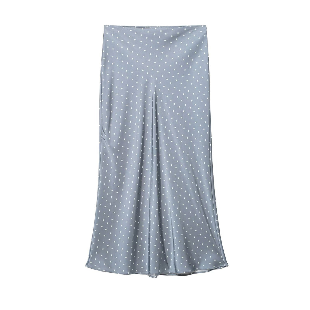 Women’s midi skirt in vintage look with polka dot pattern, high waist fit and flowing satin A-line Mune Fashion