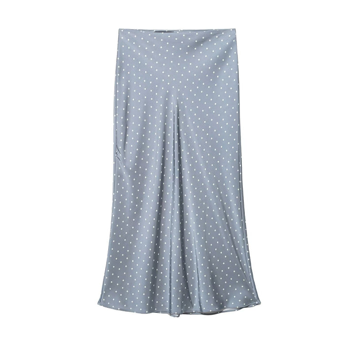 Women’s midi skirt in vintage look with polka dot pattern, high waist fit and flowing satin A-line Mune Fashion