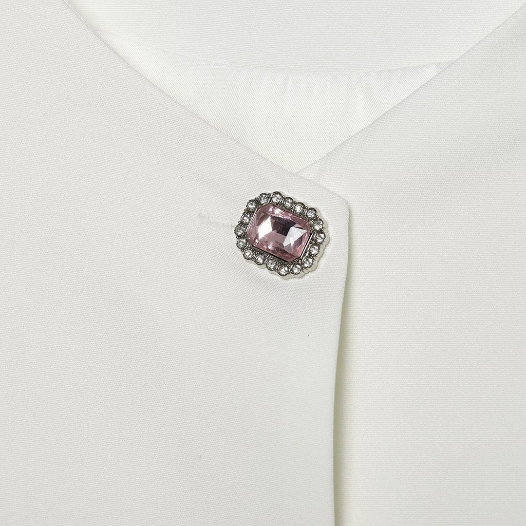 Women's Cropped Boxy Jacket with Decorative Buttons and Round Neckline Mune Fashion