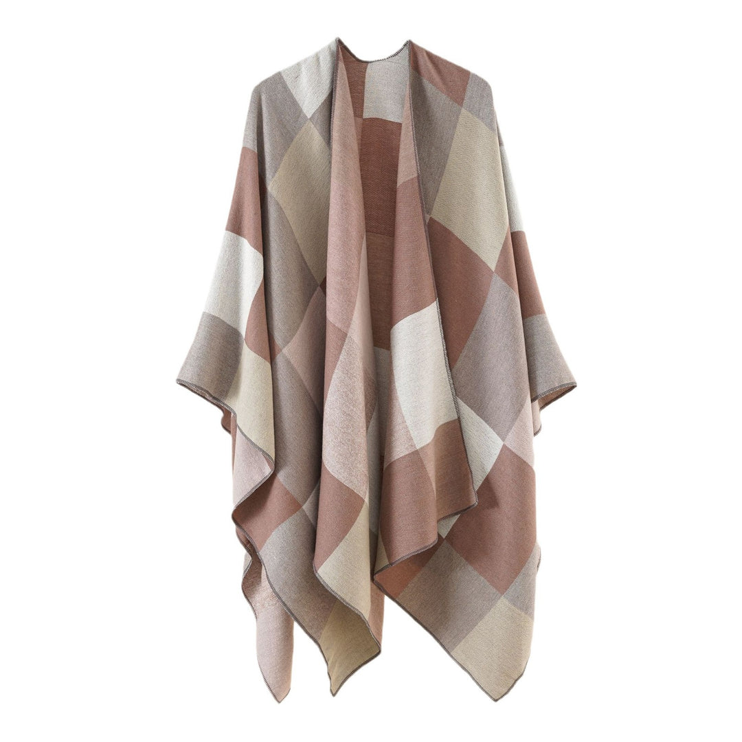 Women lightweight jacquard poncho with geometric pattern and asymmetric hem Mune Fashion