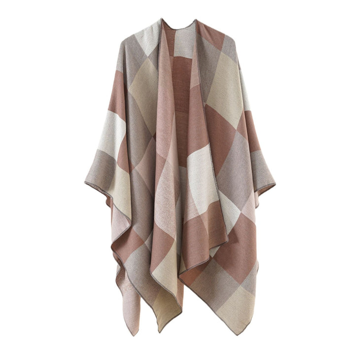 Women lightweight jacquard poncho with geometric pattern and asymmetric hem Mune Fashion