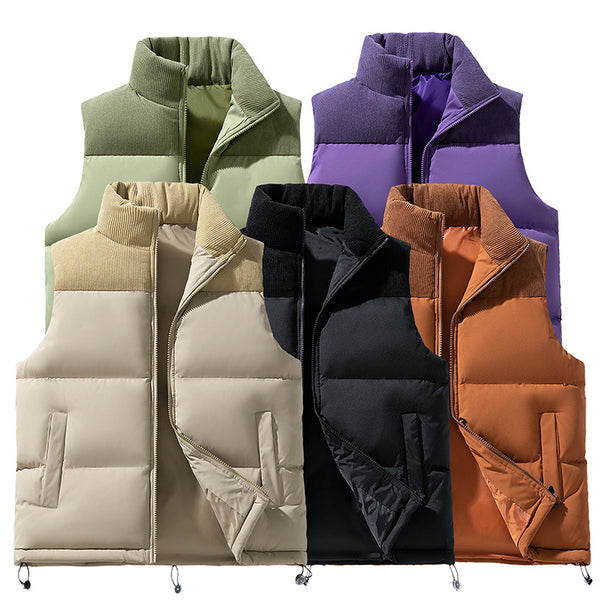 Men's Padded Quilted Vest with Cord Collar, Thermal Insulation and Drawstring Hem Mune Fashion