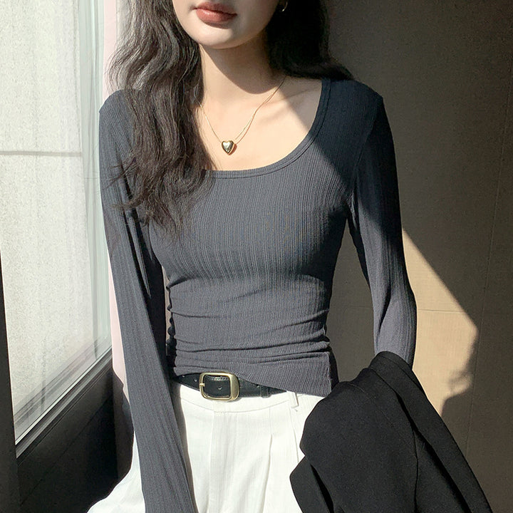 Women's Long Sleeve Ribbed Shirt Mune Fashion