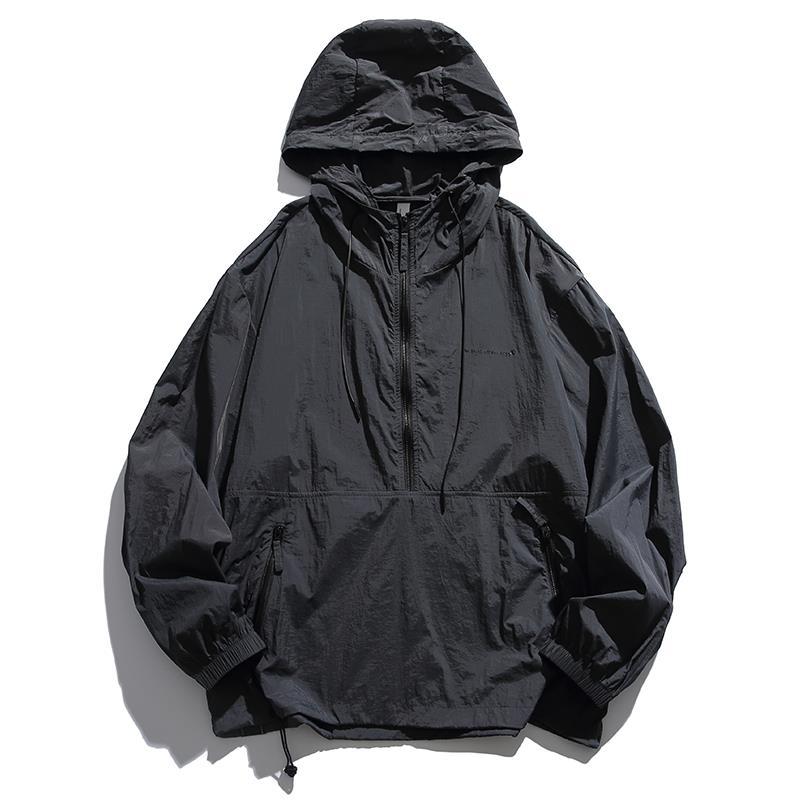 Unisex Lightweight Ripstop Hoodie Anorak with Half-Zip, Drawstring & Zipper Pockets Mune Fashion