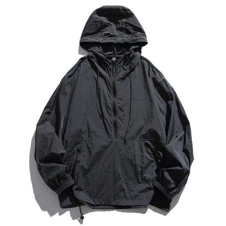 Unisex Lightweight Ripstop Hoodie Anorak with Half-Zip, Drawstring & Zipper Pockets Mune Fashion