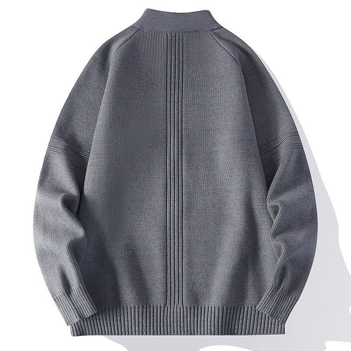 Men's Oversize Fine Knit Zip Jacket with Stand Collar, Raglan Sleeves and Ribbed Finish Mune Fashion