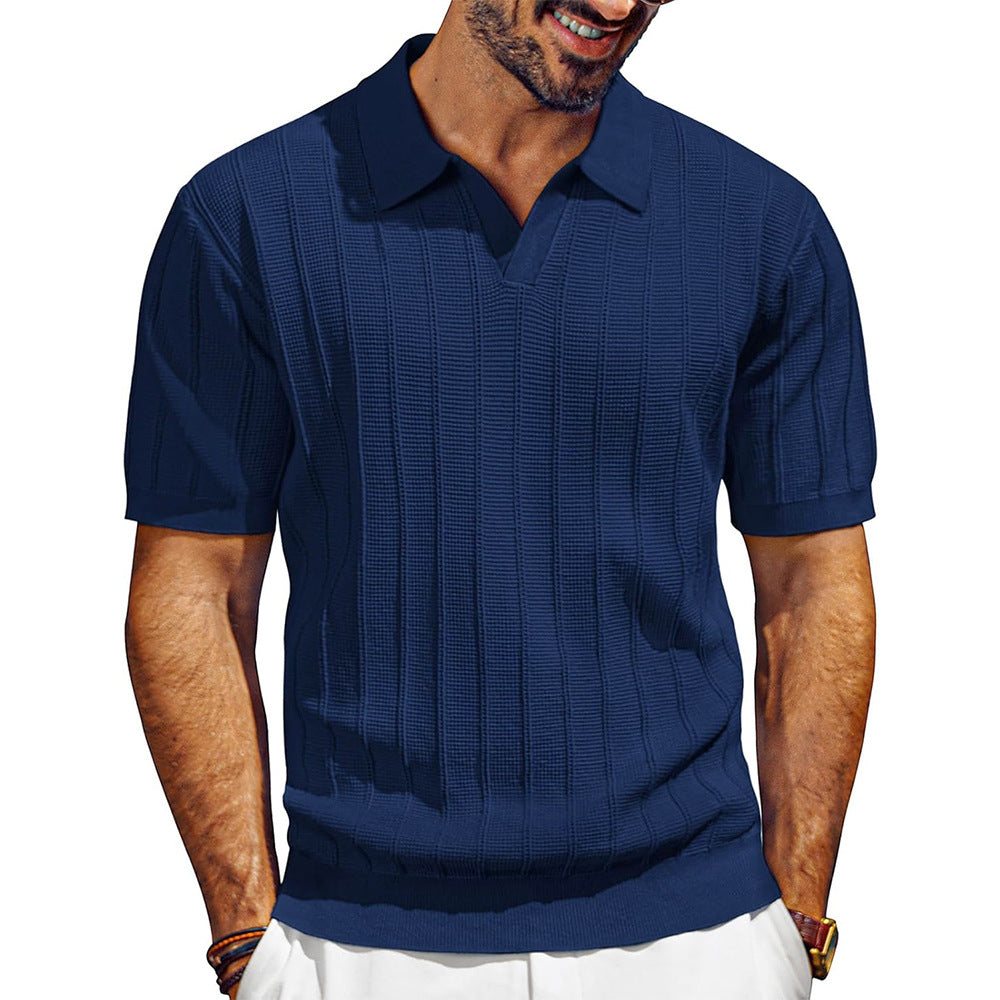 Men's lightweight short-sleeve knit polo shirt with textured rib pattern Mune Fashion