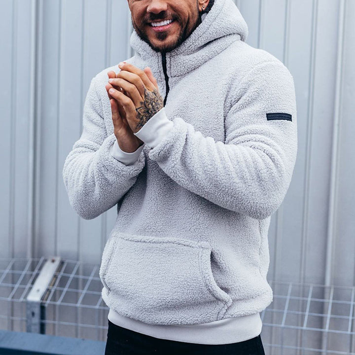 Men's nan sporty teddy fleece hoodie with slim fit and kangaroo pocket Mune Fashion