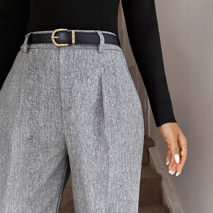 Ladies Elegant Palazzo Pants with High Waist and Fine Linen Texture Mune Fashion
