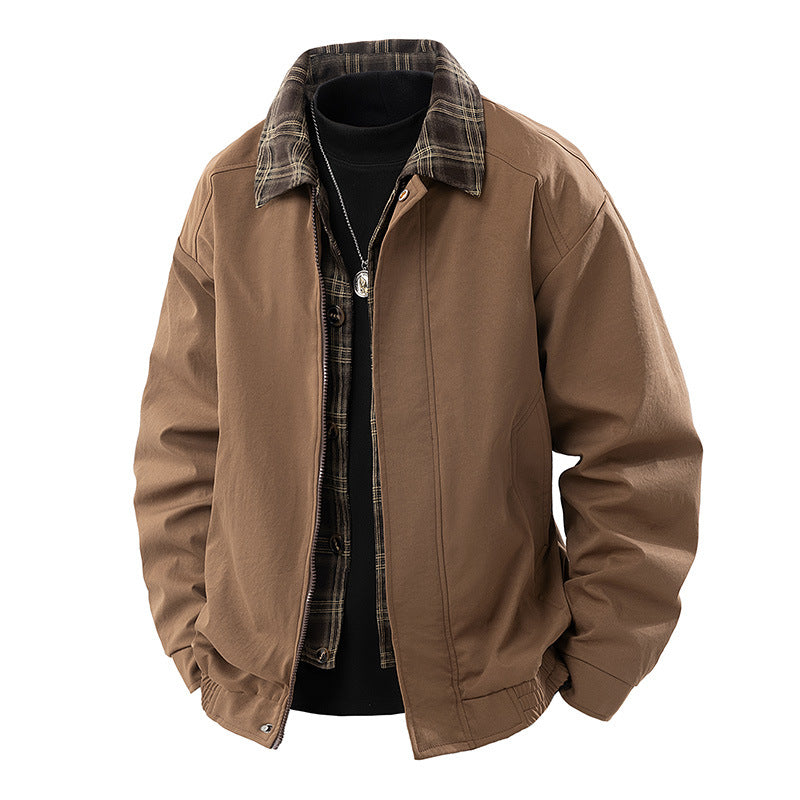 Men's Casual Overshirt Jacket with Checked Lining and Concealed Zipper Mune Fashion