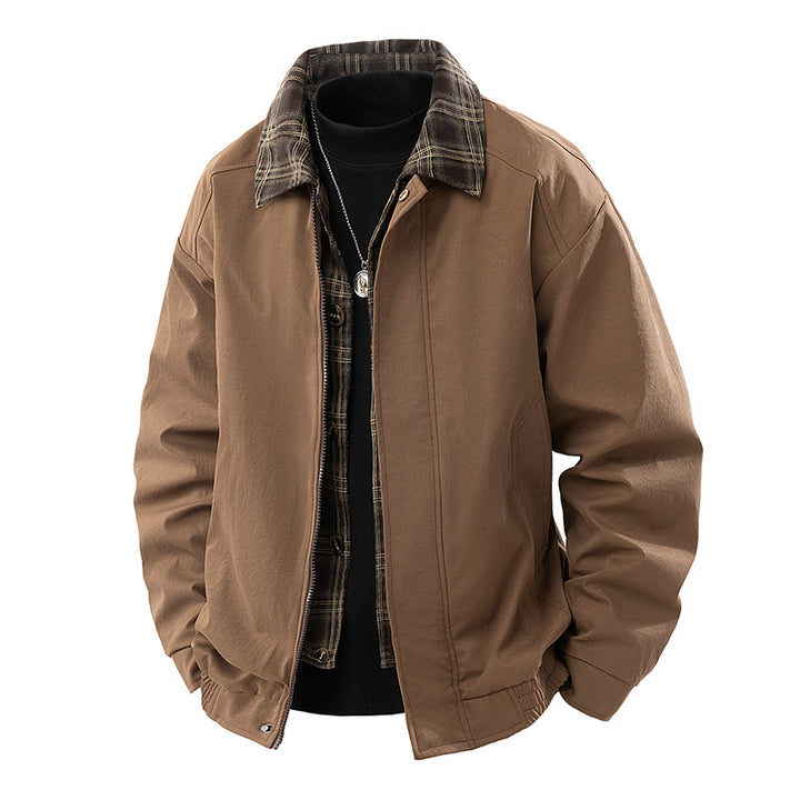 Men's Casual Overshirt Jacket with Checked Lining and Concealed Zipper Mune Fashion