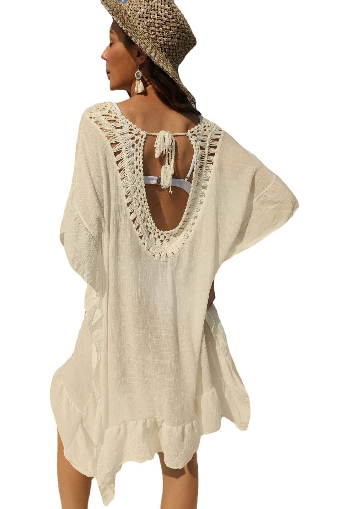 Women's airy beach cover-up with crocheted neckline Mune Fashion