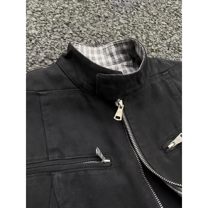 Men's Urban Bomber Jacket with Checked Lining and Zipper Pockets Mune Fashion