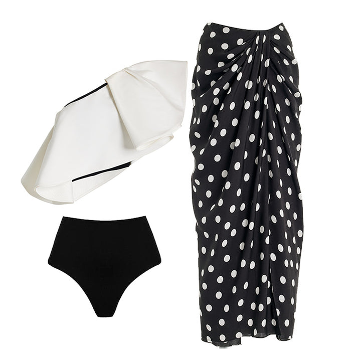 Women's swimsuit set with stylish wrap skirt and elegant ruffle top Mune Fashion