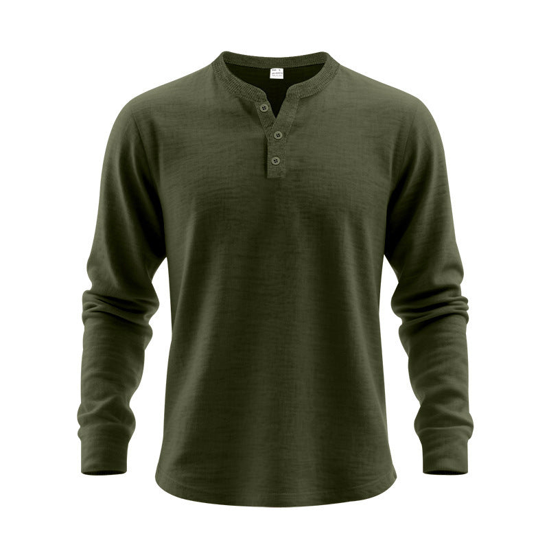 Men's long-sleeved Henley shirt made of thermo cotton blend with short button placket and ribbed collar Mune Fashion
