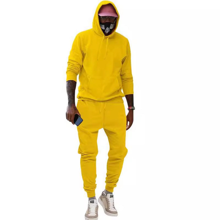Men's casual hoodie and jogging set made of French Terry with kangaroo pocket, ribbed cuffs, and elastic drawstring waistband Mune Fashion