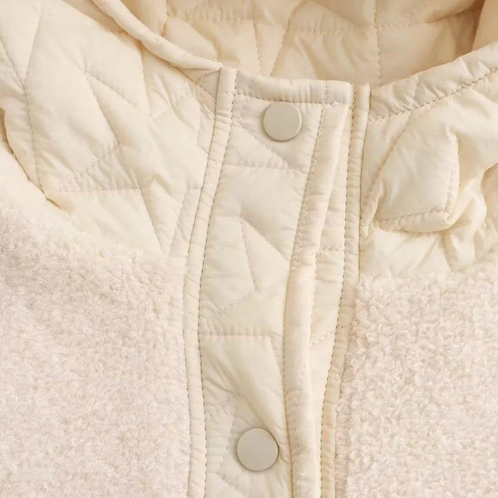 Women's Padded Wool Blend Vest with Hood and Snap Button Placket Mune Fashion