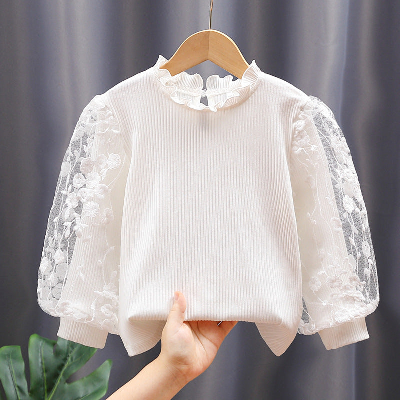Girl sweatshirt with floral embroidery motifs and ruffles Mune Fashion