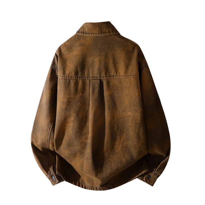 Men's vintage-inspired canvas overshirt jacket with used-washed effect, boxy fit & patch chest pocket Mune Fashion