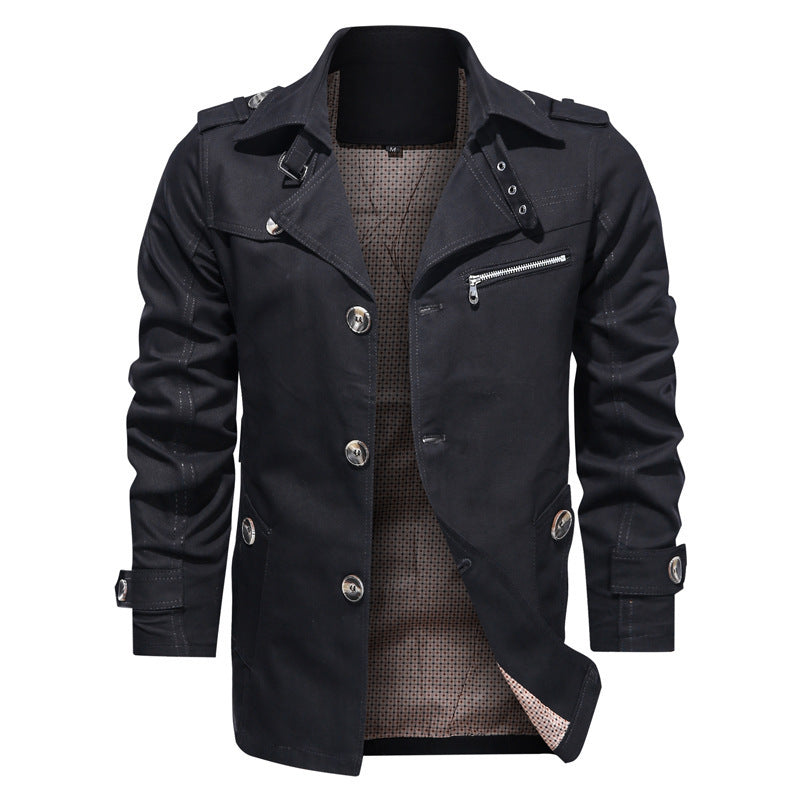 Men's Short Trench Coat in Utility Field Style with Stand-Up Collar and Zip Breast Pocket Mune Fashion