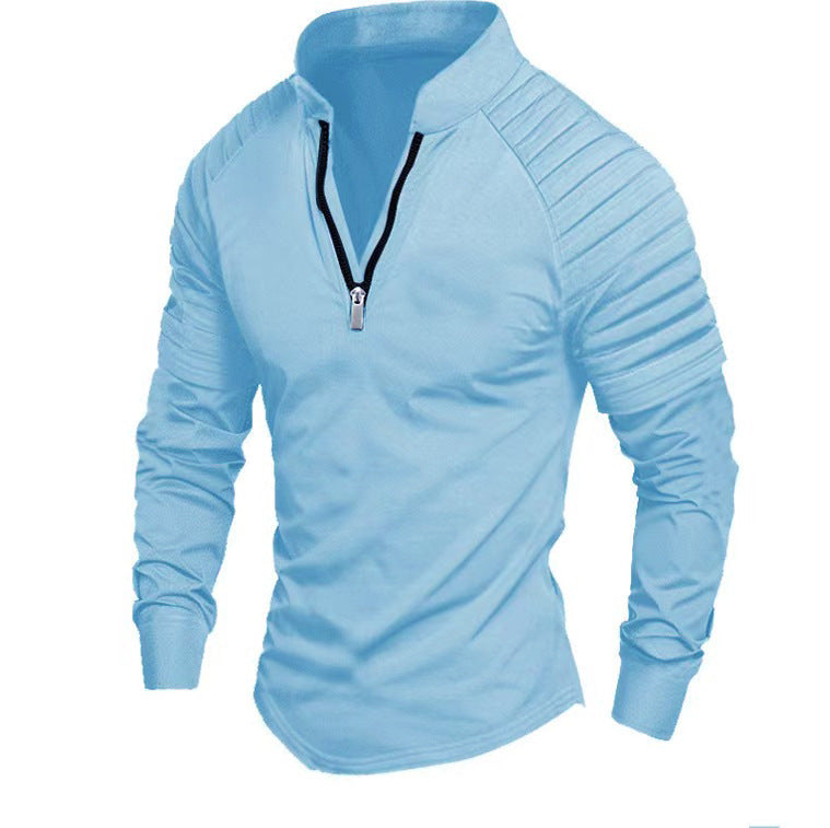 Men's Slim-Fit Troyer with quilted shoulder yoke and half zip Mune Fashion