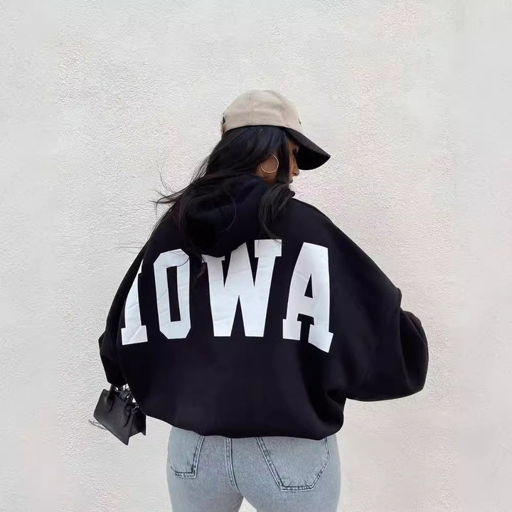 Women Oversized Cropped Hoodie with large lettering, hood and relaxed fit Mune Fashion